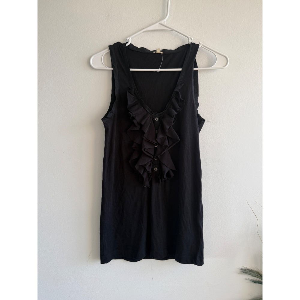 J.Crew Womens Black Ruffle V-Neck Sleeveless Button Front Tank Top XS RN77388